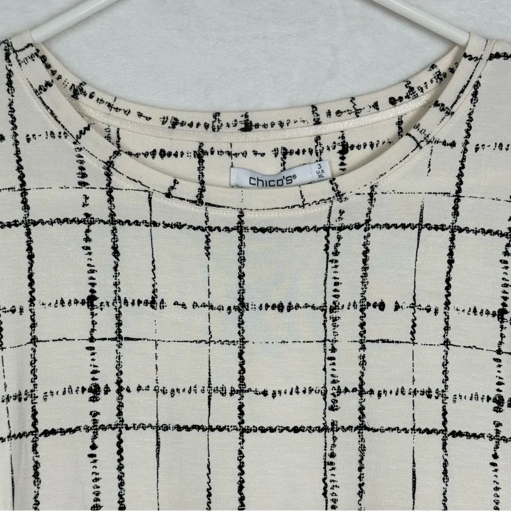 NWT Chico’s Touch of Cool Plaid Long Sleeve Layering Tee Cream XL
